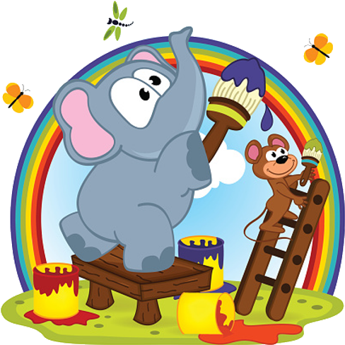 Blue Elephant Painting A Rainbow - Vector Graphics (500x500)