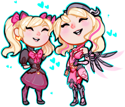 Blonde Ponytails - Pink Mercy And Black Cat D Va (500x428)