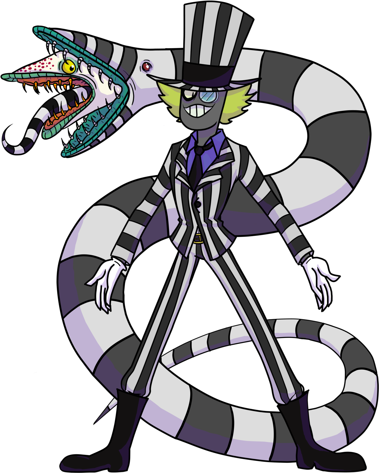 Black Hat Desguised As Beetlejuice For Haloween - Cartoon (1280x1630)