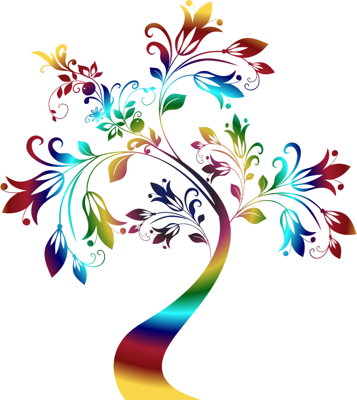 Colorful Floral Tree 3 Variation - Transparent Black And White Tree Clipart (700x784)