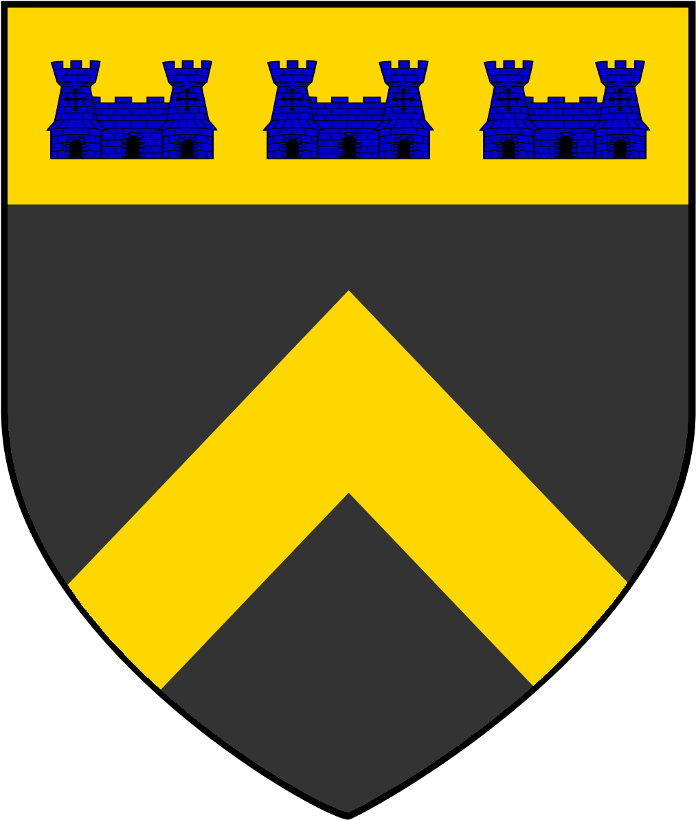 Field Sable, Chevron Or, Three Castles Azure In Chief - Chief Coat Of Arms (1134x1350)