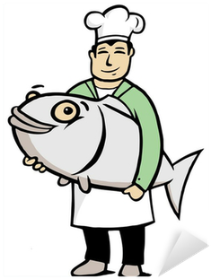 Chef Holding A Big Fish In His Hands Sticker • Pixers® - Cartoon (400x400)