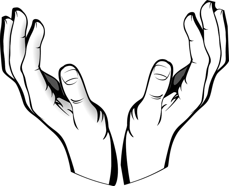Hands Open Receiving Hold Up God Spirituality - Hand Line Art Png (888x720)