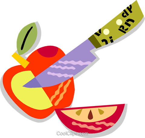 Sliced Apple With Knife Royalty Free Vector Clip Art - Sliced Apple With Knife Royalty Free Vector Clip Art (480x457)