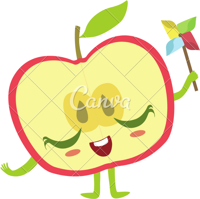 Sliced Apple Cartoon Icons - Apple Cute Anime (800x800)