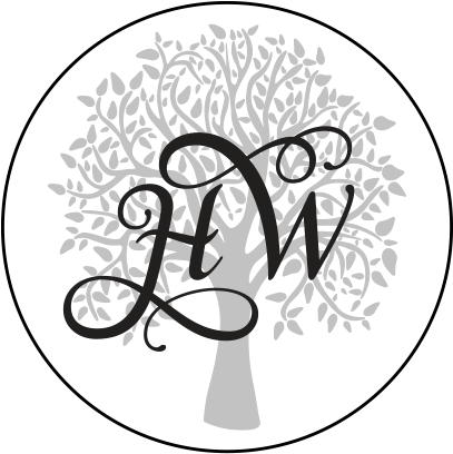 Hw, Hollows Weddings Circular Logo With Tree Background - Calligraphy (434x433)