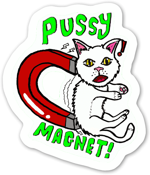 Pussy Magnet Sticker - Cartoon (600x597)