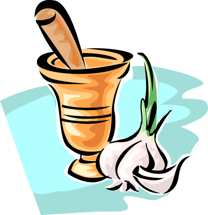 Vector Illustration Of Mortar And Pestle Prepare Ingredients - Vector Illustration Of Mortar And Pestle Prepare Ingredients (676x700)