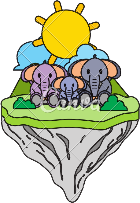 Color Family Elephant Animal In Float Island - Illustration (800x800)