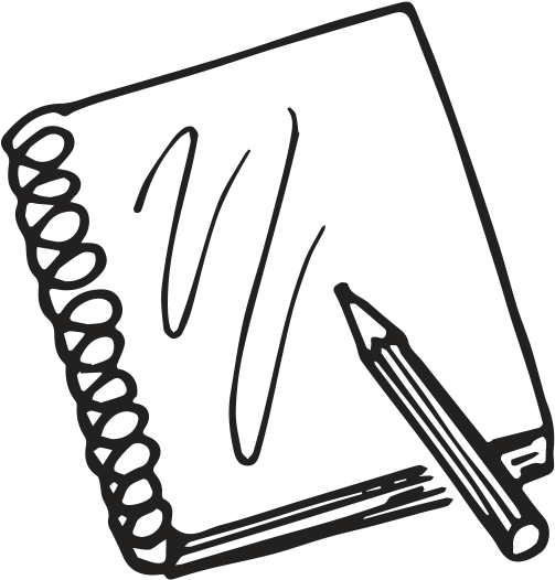 Sketch Of Sketchbook And Pencil - Line Art (566x561)