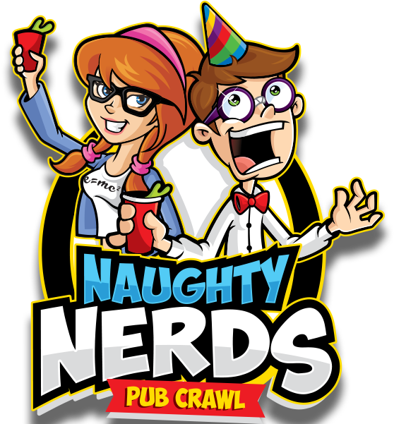 Naughty Nerds Pub Crawl Ⓒ - Cartoon (600x600)
