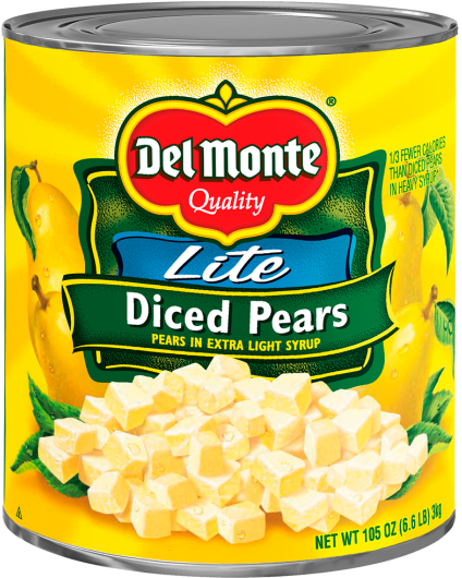 Del Monte® Lite Diced Pears In Extra Light Syrup - Peaches In Syrup (576x529)