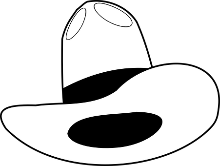 Hat, Cowboy, Western, Cowboy Hat - Hat Png Clipart Black And White (451x340)