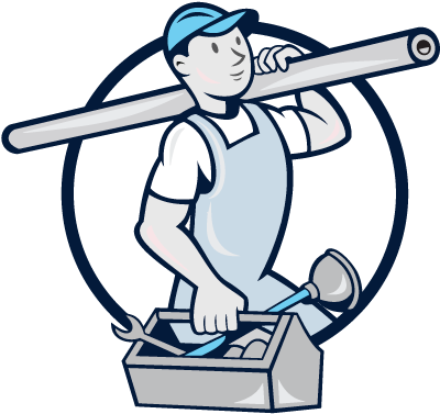 Remodeling Services - Plumber With Pipe Toolbox Cartoon (428x436)