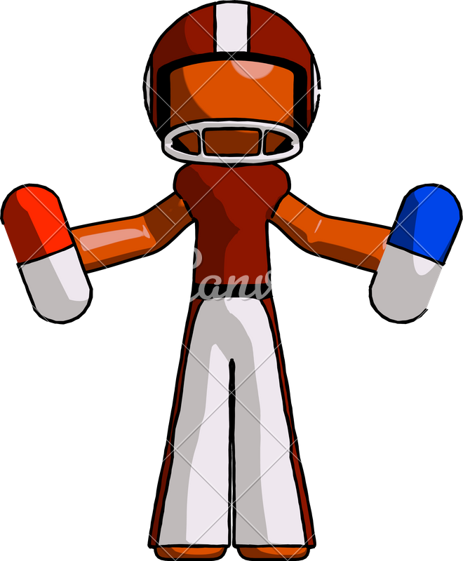 Orange Football Player Man Holding A Red Pill And Blue - Football Player (660x800)