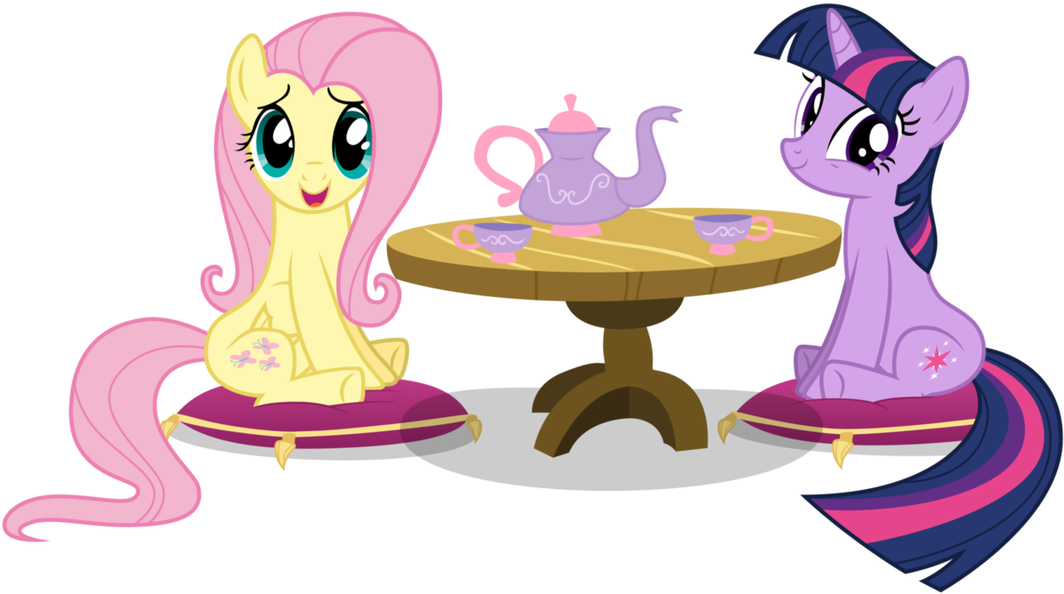 Tea Time With Fluttershy And Twilight By Tomfraggle - Twilight Sparkle Sitting (1196x668)