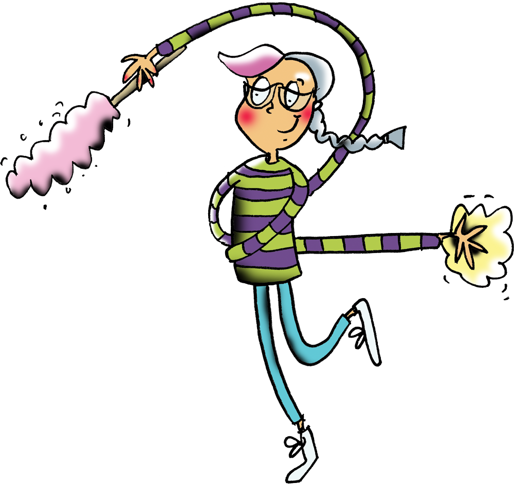 Colour Illustration Of Grandma Bendy Dusting - Cartoon (1000x945)