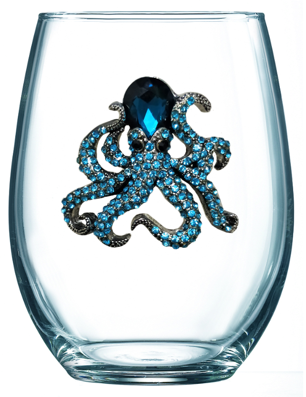 Octopus Jeweled Stemless Wine Glass - Octopus Wine Glasses (800x800)