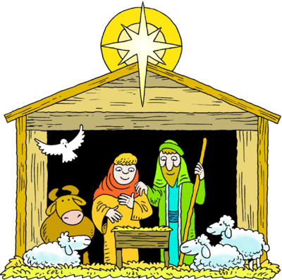 Christmas Jesus Clipart The Best Christmas Picture - Baby Jesus In A Stable Cartoon (400x397)