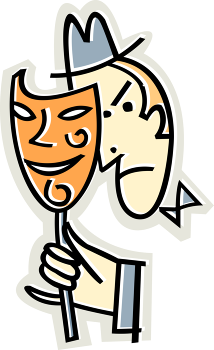 Vector Illustration Of Two Faced Hypocritical Or Double - Persona Literature (428x700)