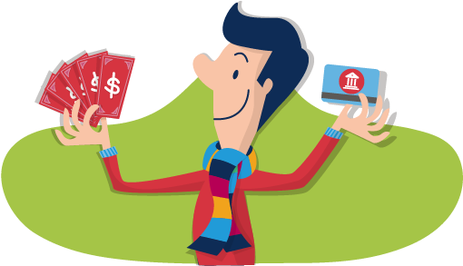 Persona Sosteniendo Con Una Mano Billetes Y Con La - Cartoon (640x300)