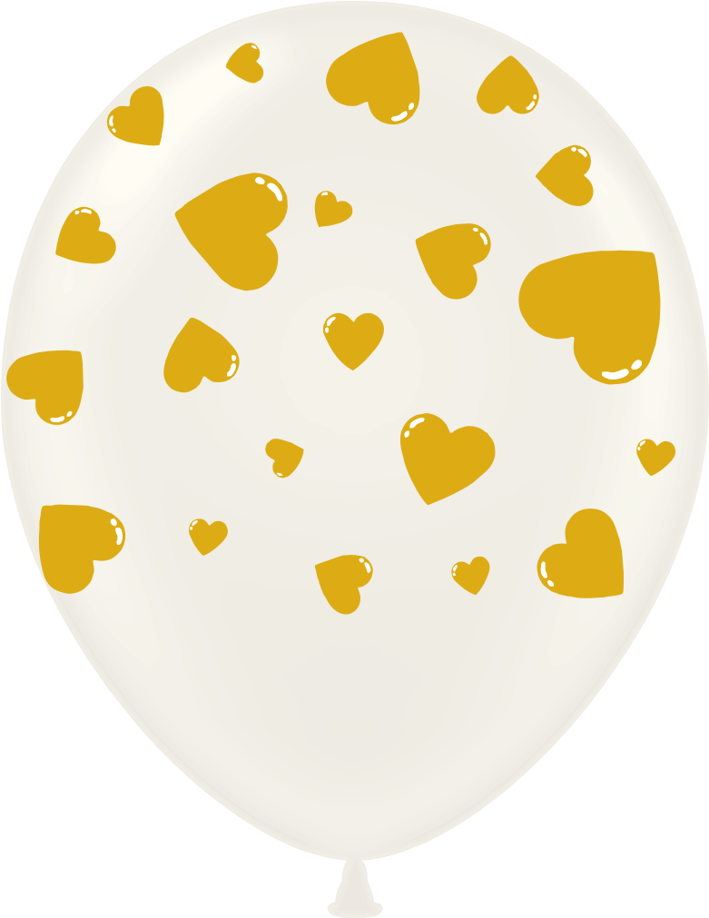 99119 Clear With All Over Gold Hearts 11 Inch - Balloon (1010x1010)