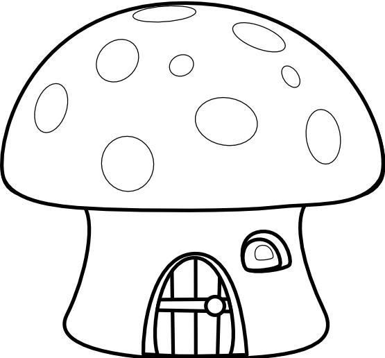 Lemmling Mushroom House Black White Line Art Scalable - Mushroom House Coloring Pages (555x516)