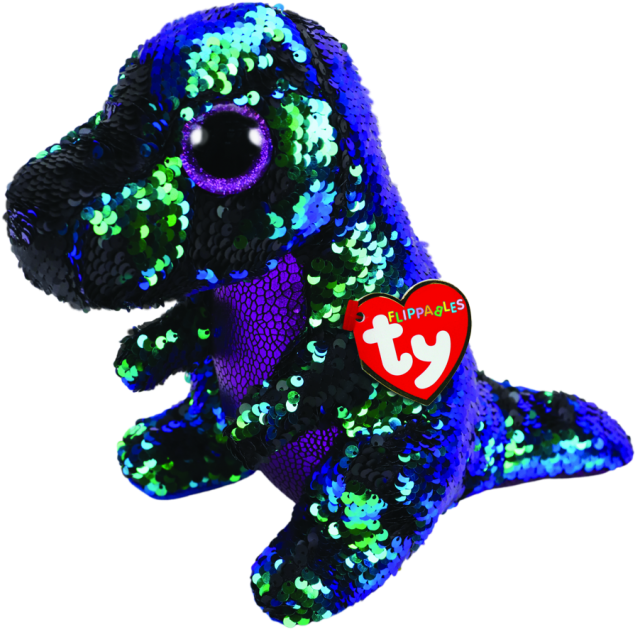 Crunch The Green & Purple Dinosaur Medium Flippable - Beanie Boos Flippables Crunch (650x639)