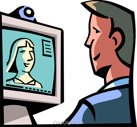 Video Meeting Over The Computers Royalty Free Vector - Cartoon (480x445)