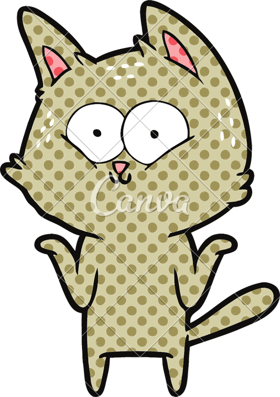 Cartoon Cat Shrugging Shoulders - Illustration (564x800)