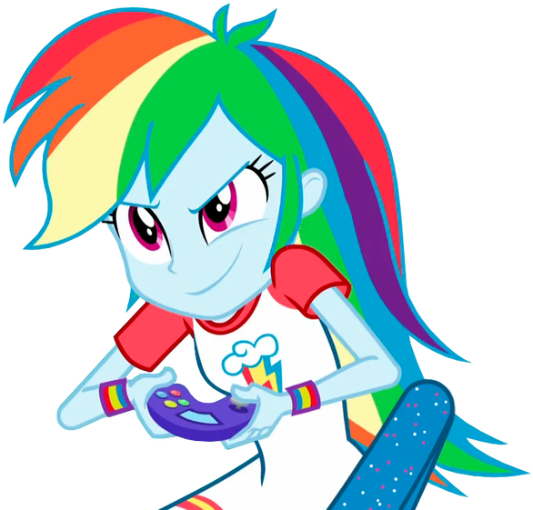 Rainbow Dash Playing A Video Game By Mlpcreativelab - Applejack Rainbow Dash Mlp Equestria Girls (600x591)