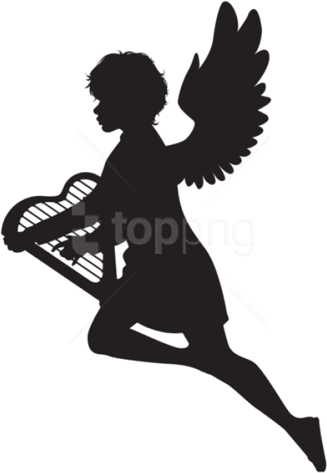 Angel With Harp Silhouette Png - Angel With Harp Silhouette (480x694)
