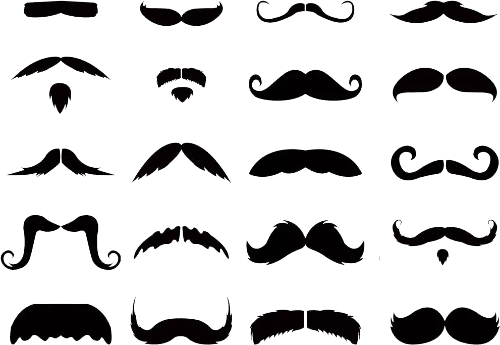 Mustaches Clip Art Transparent Background 20 Styles - Mustache Clipart (1024x770)