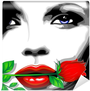 Viso Donna E Rosa Clip Art Woman Girl's Face And Rose - Mulher Com Rosa Na Boca (400x400)
