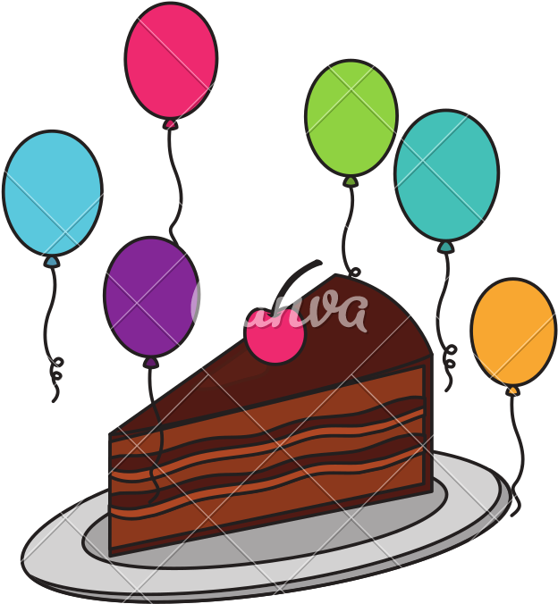Sweet Cake Slice With Cherry Fruit And Balloons Helium - Chocolate Cake (800x800)