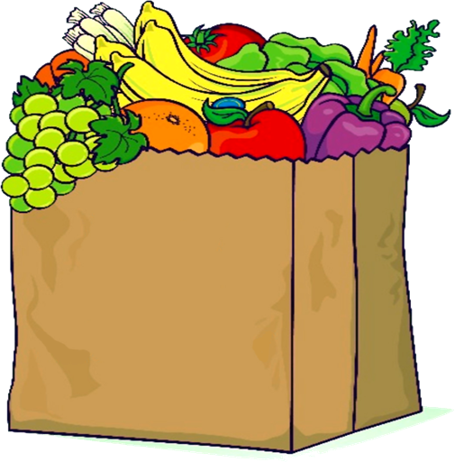 A Graphic Showing A Paper Bag With Various Fruits And - Grocery Bag Cartoon Png (505x512)
