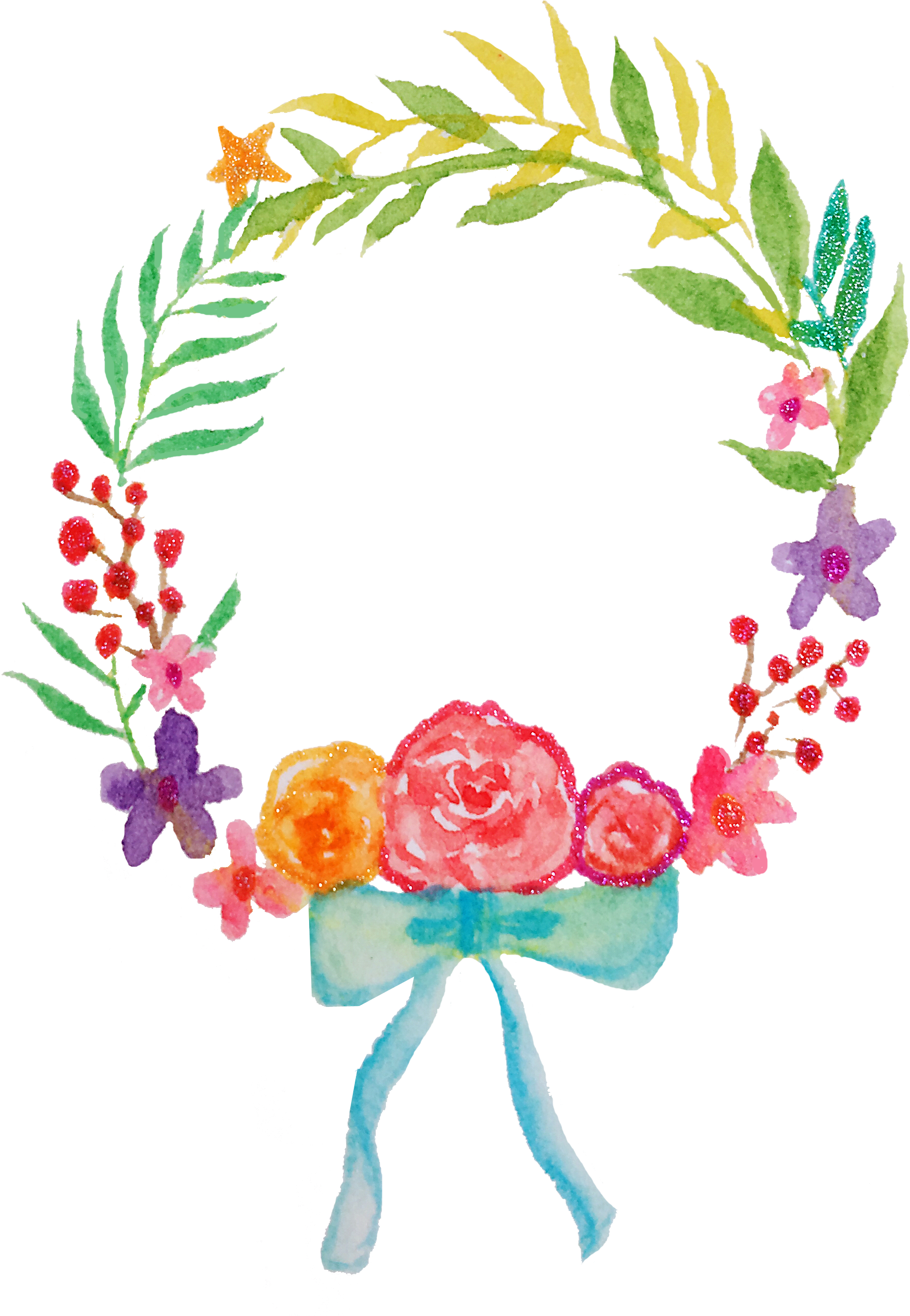 水彩花卉植物花环边框插画 - Watercolor Painting (1903x2621)