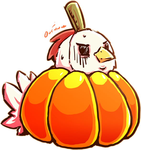 "curse You, Quinnce" -chicken With Pumpkin Costume - Cartoon (700x700)