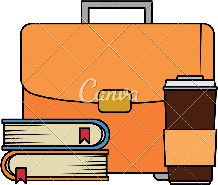 Portfolio Briefcase With Books And Coffee - Illustration (800x798)