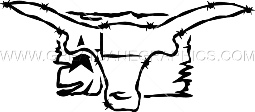 Production Ready Artwork For - Barbed Wire Longhorn With Texas Flag (825x363)