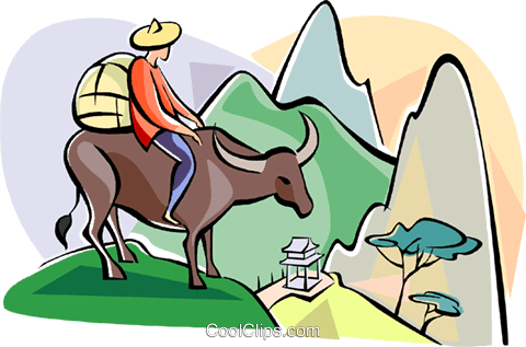 Water Buffalo Crossing Mountains Royalty Free Vector - Water Buffalo Crossing Mountains Royalty Free Vector (480x317)