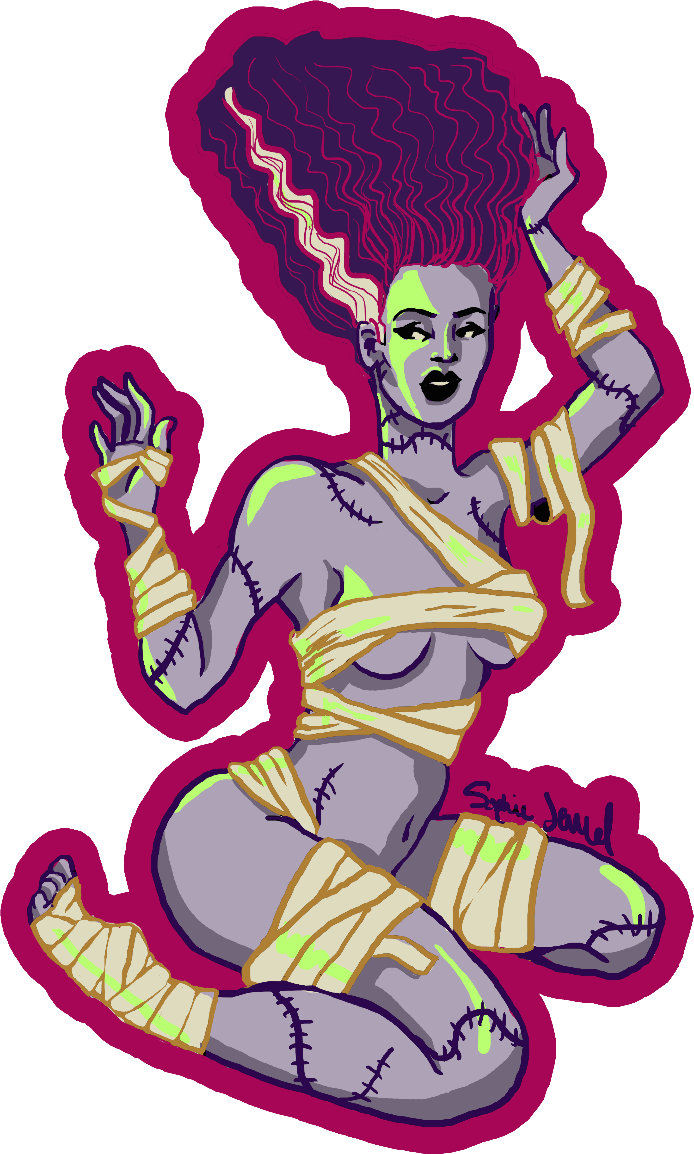 Bride Of Frankenstein Pinup Sticker - Illustration (3426x4908)