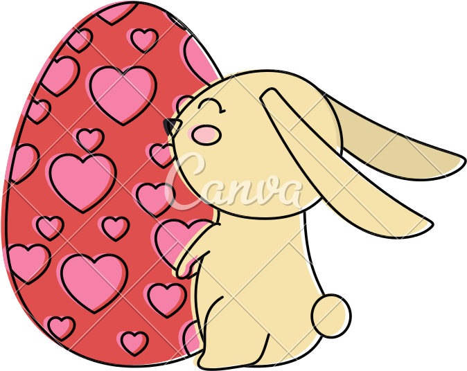 Painted Easter Egg With Rabbit Celebration Icon - Cartoon (800x800)