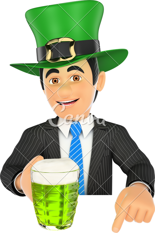 3d Businessman Pointing Down With Saint Patrick Day - Cartoon (531x800)