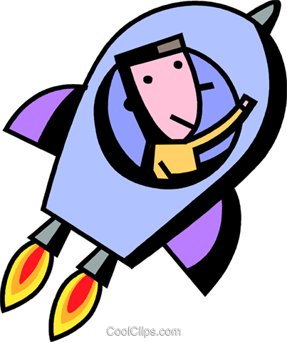 Man Flying In Rocket Royalty Free Vector Clip Art Illustration - Cartoon (403x480)