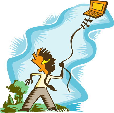 Man Flying A Pc Royalty Free Vector Clip Art Illustration - Illustration (480x475)