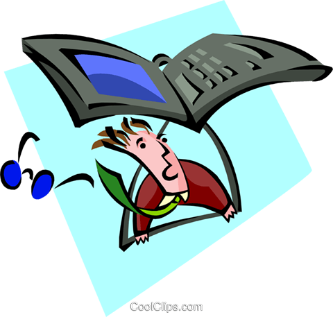 Man Flying A Laptop Hang-glider Royalty Free Vector - Man Flying A Laptop Hang-glider Royalty Free Vector (480x457)