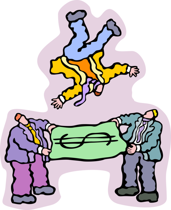 Vector Illustration Of Businessmen Flip Colleague In - Vector Illustration Of Businessmen Flip Colleague In (570x700)