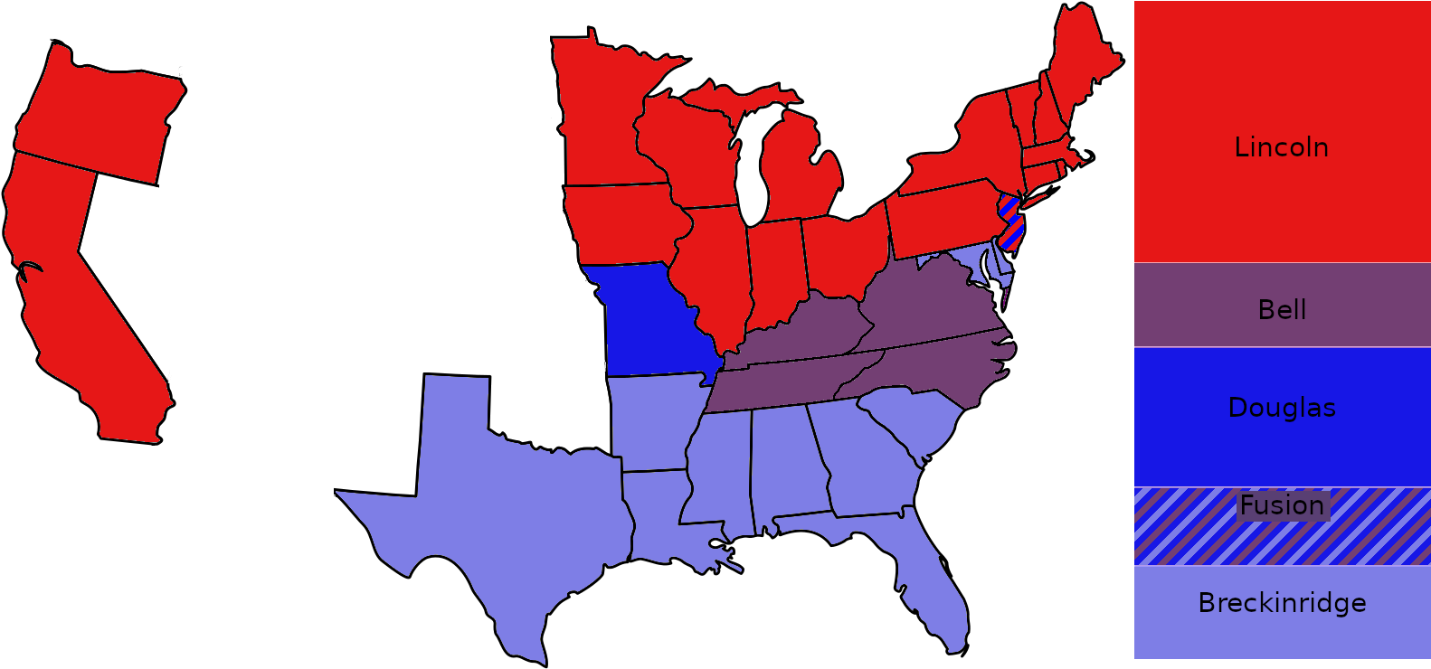 1860 Election With Electoral Vote Map To The Left And - North And South 1800s Map (1600x853)