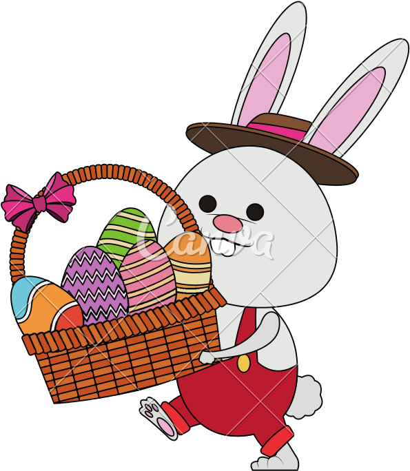 Cute Rabbit Holding Basket With Easter Eggs - Cartoon (800x800)